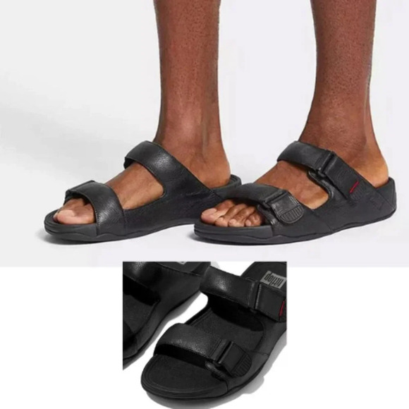 FitFlop Gogh Moc Mens Adjustable Leather Slides - Picture 1 of 8